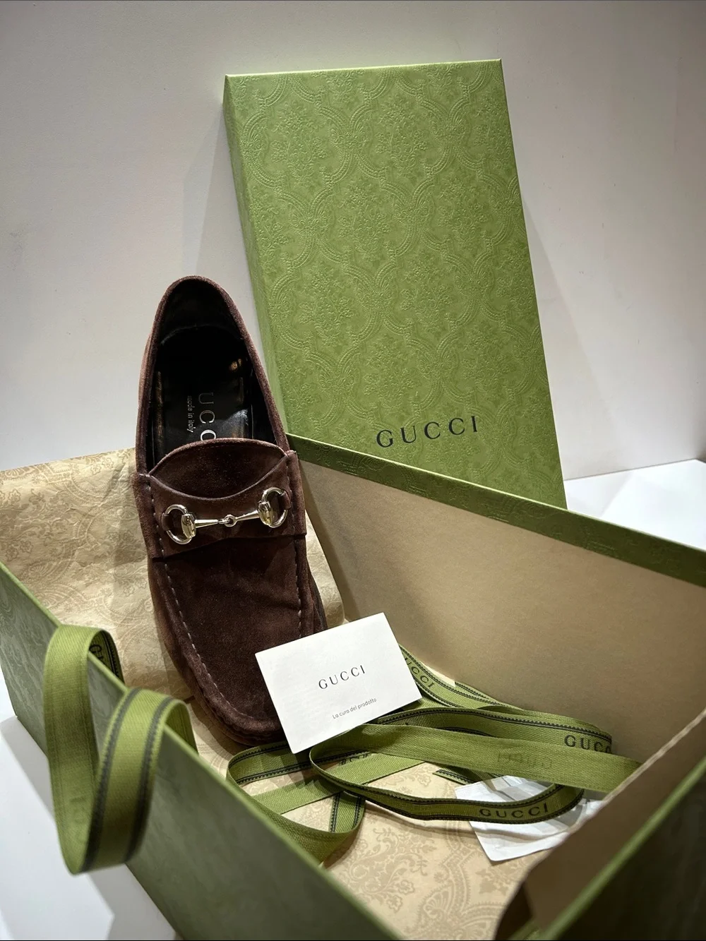 Men’s Gucci Brown Suede Horsebit Slip-On Loafers Sz 8D with Original Box VGUC